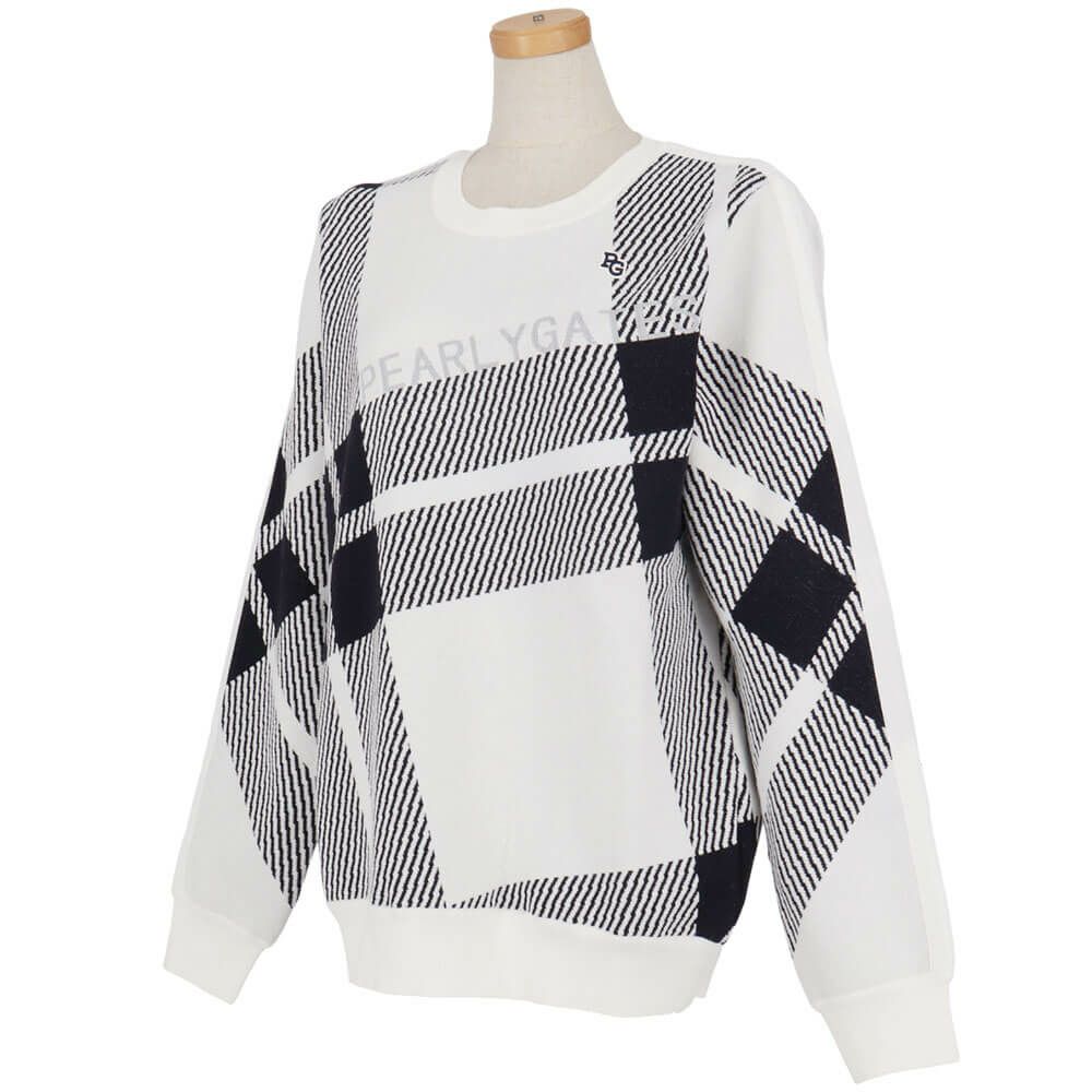 パーリーゲイツ PEARLY GATES　レディース 14G ジャガードチェック柄 長袖 クルーネック ニット プルオーバー 055-5270014　2025年モデル ホワイトベース 詳細3