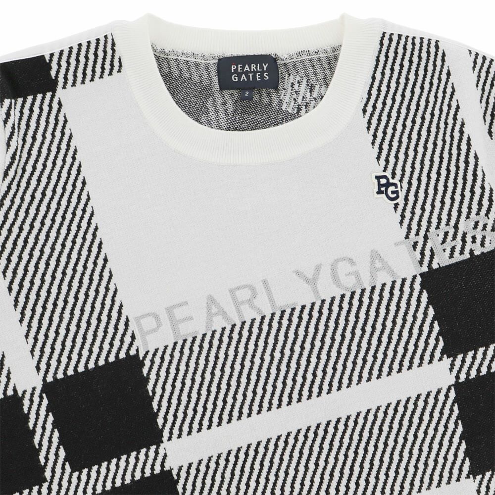 パーリーゲイツ PEARLY GATES　レディース 14G ジャガードチェック柄 長袖 クルーネック ニット プルオーバー 055-5270014　2025年モデル ホワイトベース 詳細4