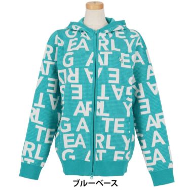 パーリーゲイツ PEARLY GATES　レディース 12G ダブルジャガード ロゴ総柄 長袖 フルジップ ニット フーディ 055-5272020　2025年モデル 詳細1 詳細2