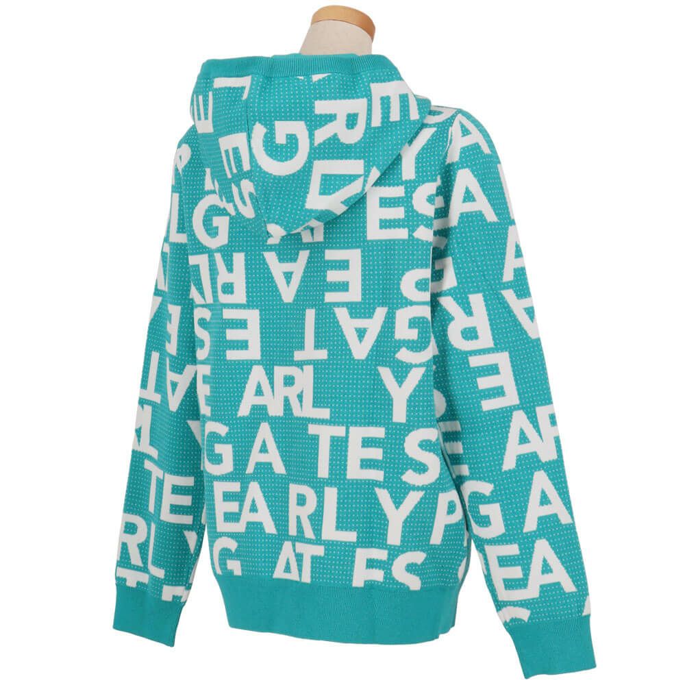 パーリーゲイツ PEARLY GATES　レディース 12G ダブルジャガード ロゴ総柄 長袖 フルジップ ニット フーディ 055-5272020　2025年モデル 詳細1 詳細3