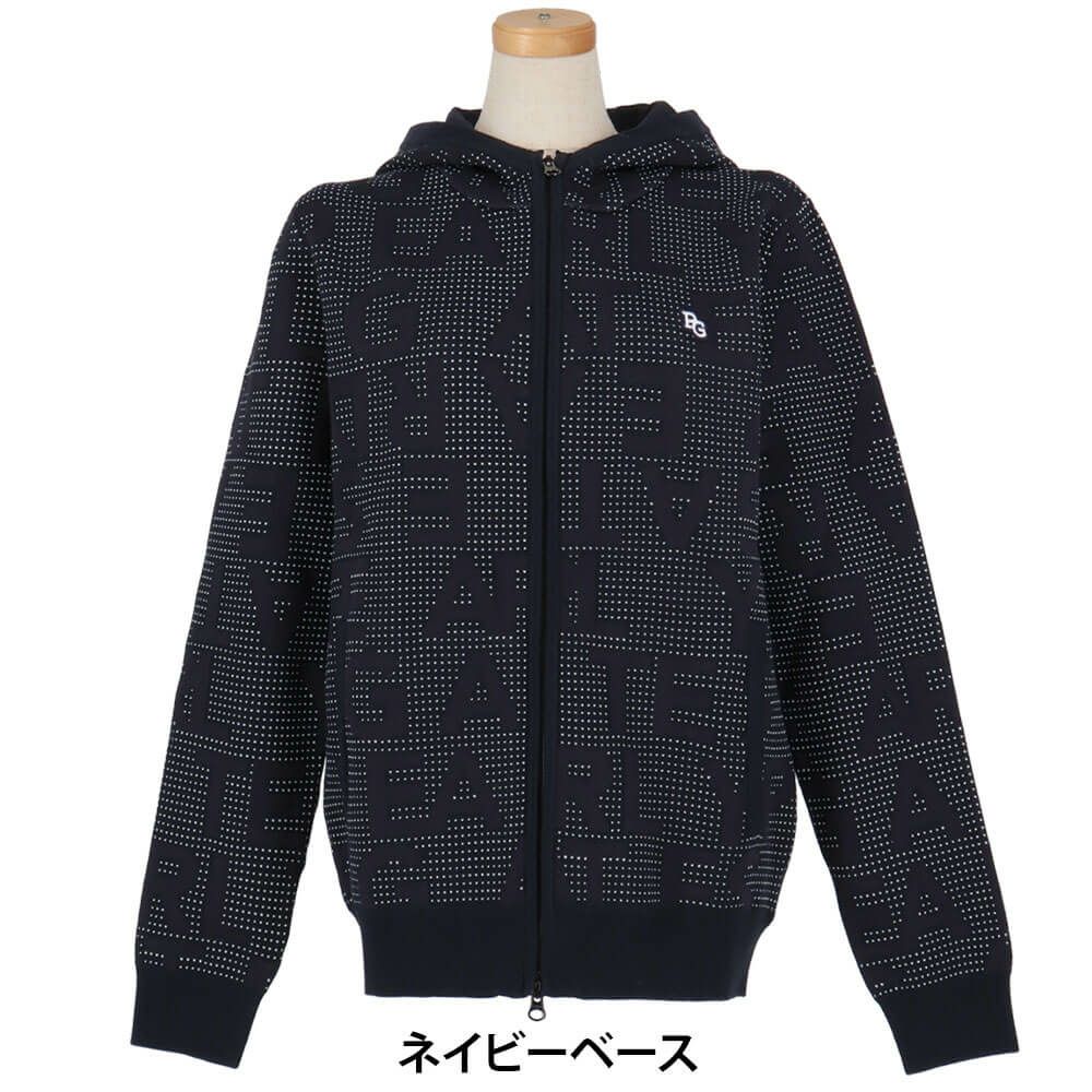 パーリーゲイツ PEARLY GATES　レディース 12G ダブルジャガード ロゴ総柄 長袖 フルジップ ニット フーディ 055-5272020　2025年モデル 詳細1 詳細8